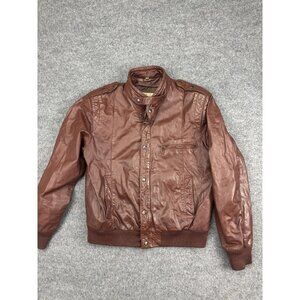Vintage Chess King Jacket Mens 40 Brown Leather Bomber Epaulets Rib Knit 80s